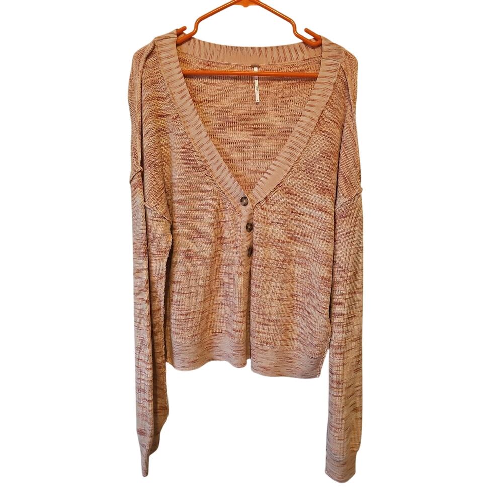Free People Mercury Heathered Henley V Neck Long Sleeve Sweater Women’s Size M